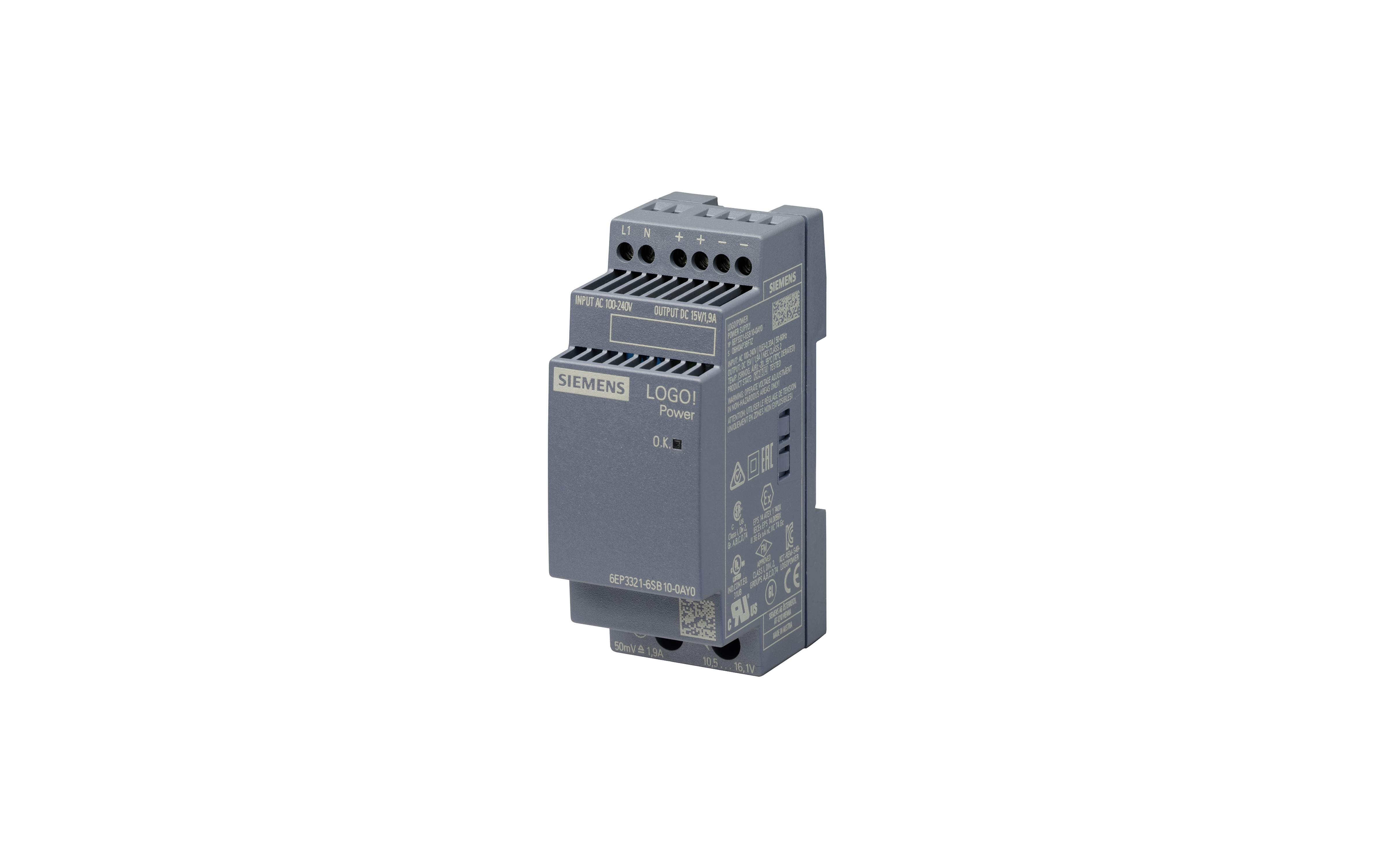 منبع تغذیه لوگو! زیمنس مدل LOGO!Power 15 V / 1.9 A با کد فنی 6EP3321-6SB10-0AY0