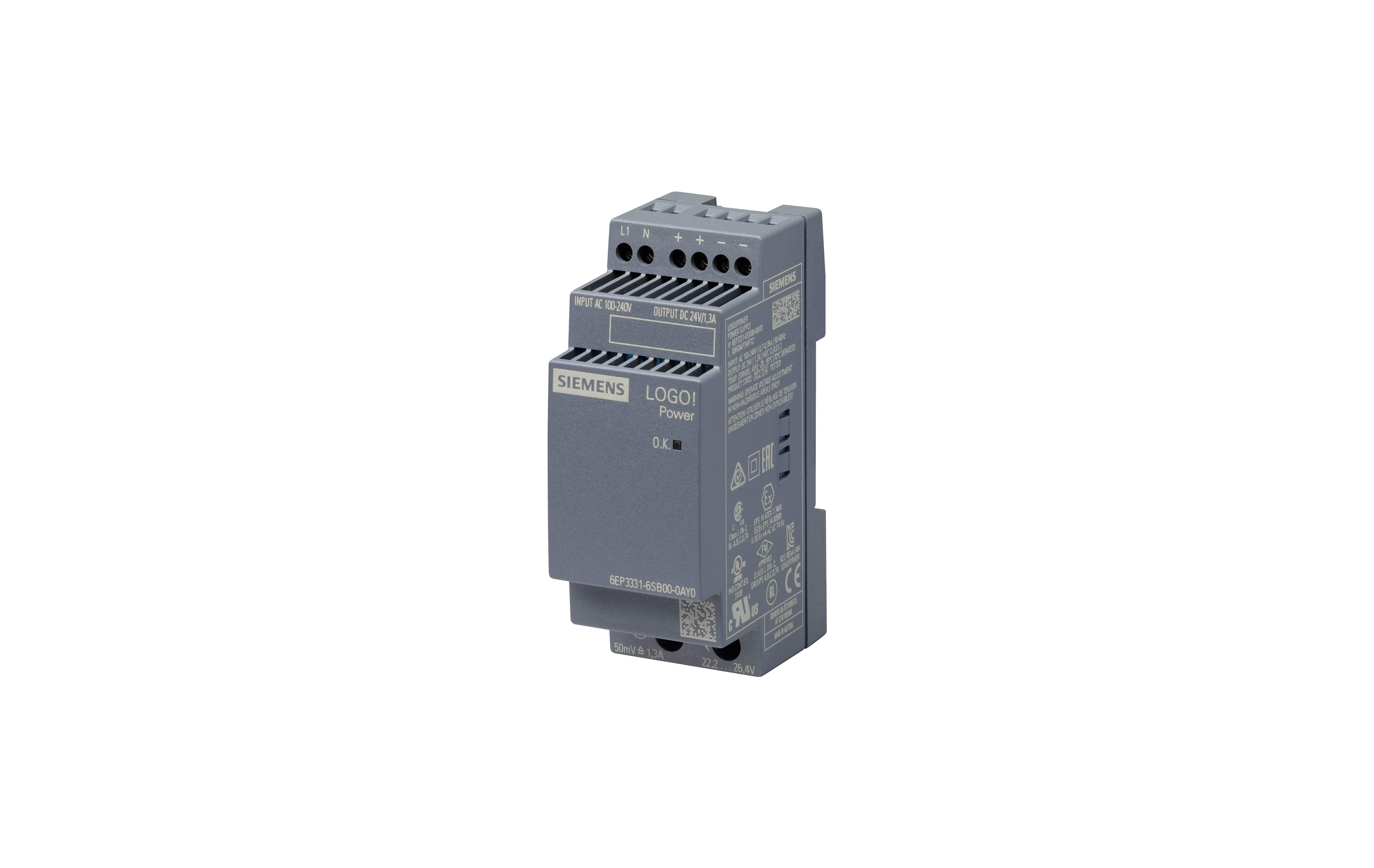 منبع تغذیه لوگو! زیمنس مدل LOGO!POWER 24 V / 2.5 A با کد فنی 6EP3332-6SB00-0AY0