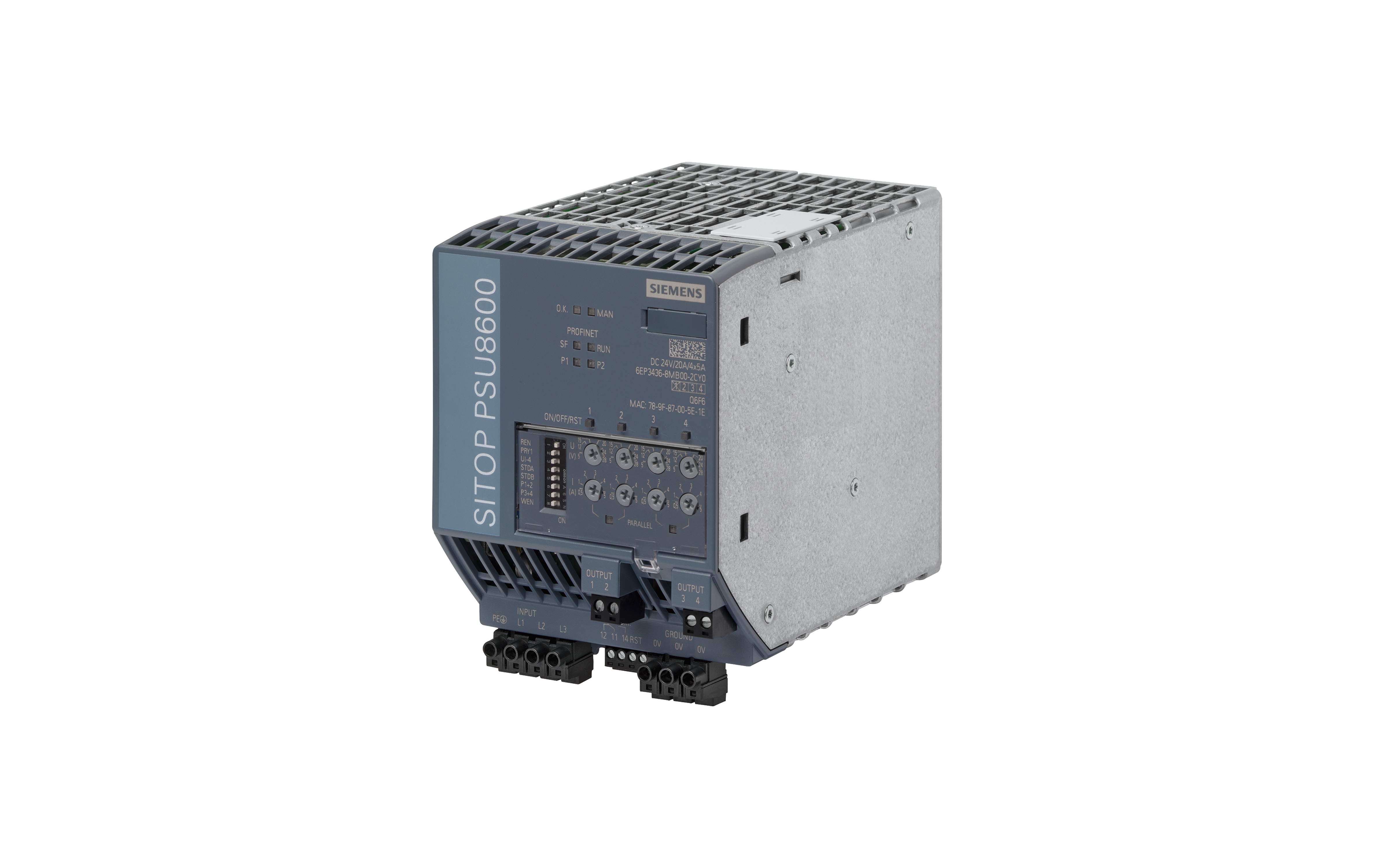 منبع تغذیه زیمنس SITOP PSU8600 3AC 20 A/4x5 A PN با کد فنی 6EP3436-8MB00-2CY0