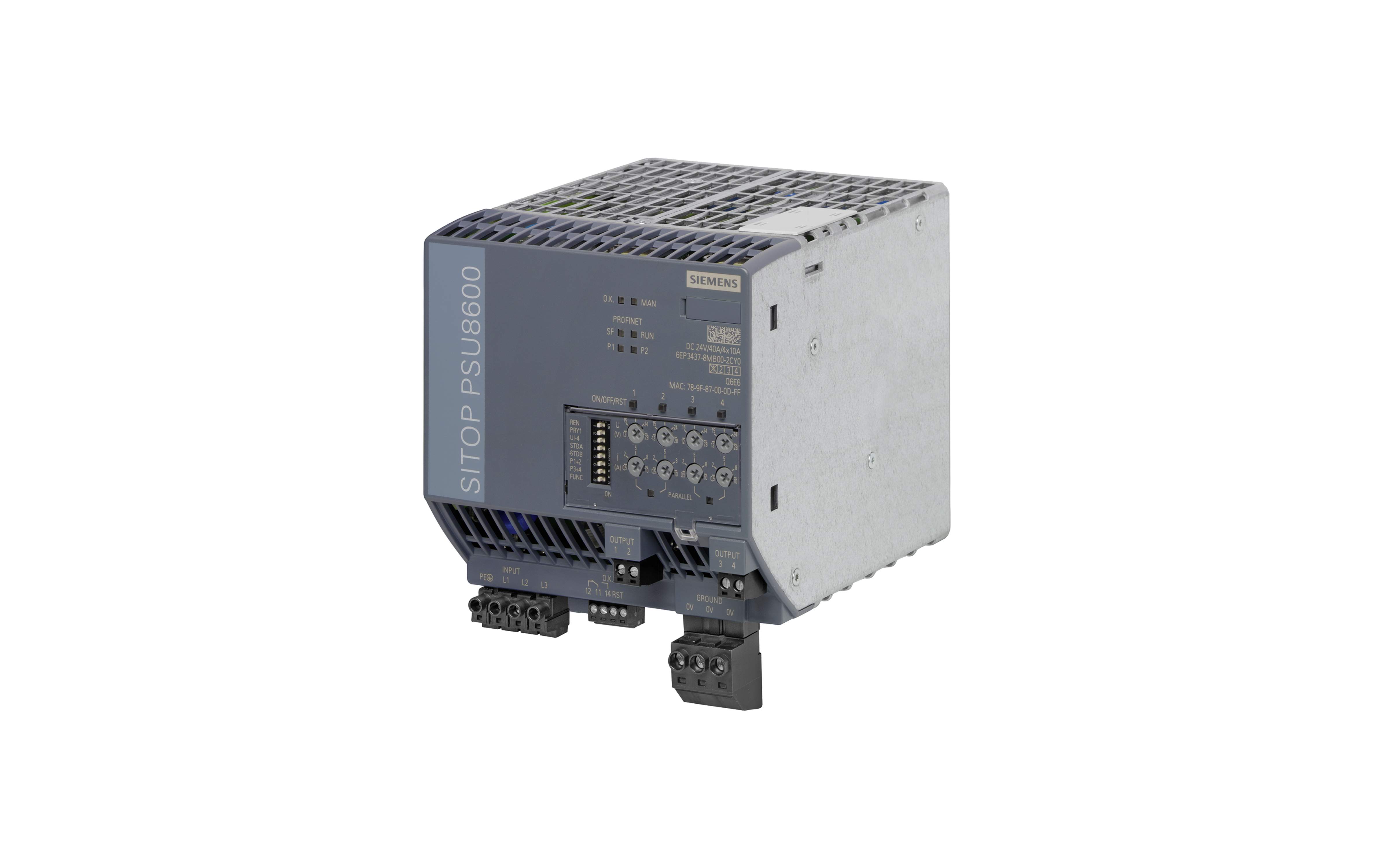 منبع تغذیه زیمنس SITOP PSU8600 3AC 40 A/4x10 A PN با کد فنی 6EP3437-8MB00-2CY0